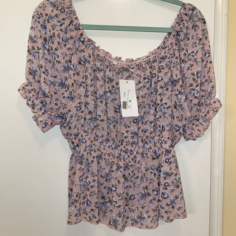 Light Pink/blue smocked top Jebdoba-NWT